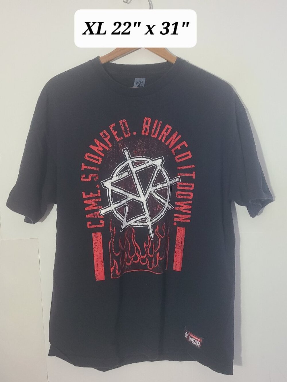 WWE Authentic Seth Rollins Came Stomped Burn It Down Black XL 2-Sided T-Shirt